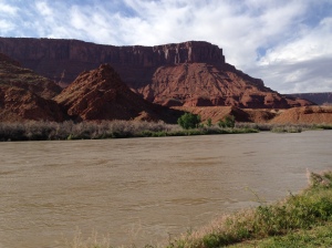 Mesa and Colorado River behind Sorrel River Ranch in Moab, UT